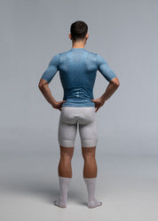 STEEL BLUE JERSEY + OFF WHITE BIBS + WHITE/GREY SOCKS
