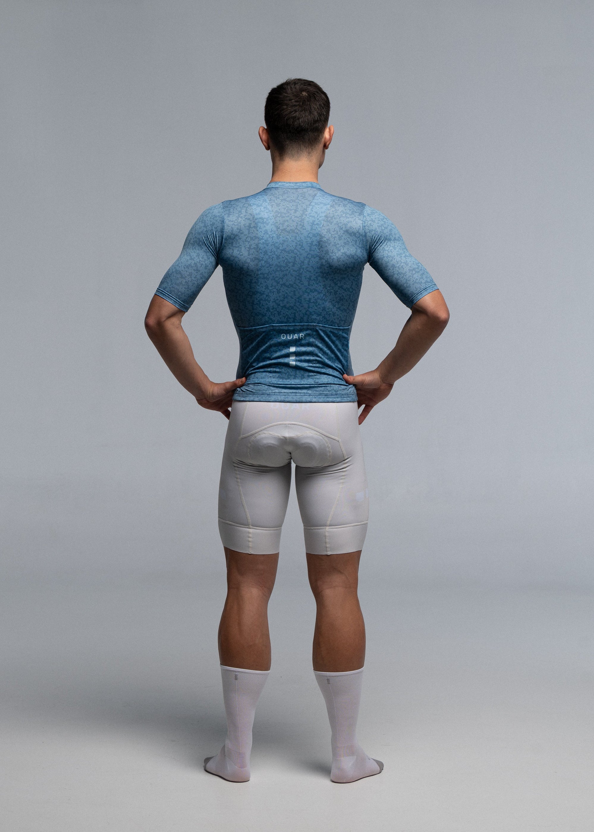 STEEL BLUE JERSEY + OFF WHITE BIBS + WHITE/GREY SOCKS