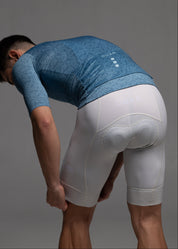 STEEL BLUE JERSEY + OFF WHITE BIBS + WHITE/GREY SOCKS