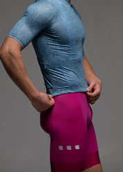 STEEL BLUE JERSEY + ORCHID BIBS + WHITE/AQUA SOCKS