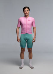 PINK JERSEY + AQUAMARINE BIBS + WHITE/GREY SOCKS