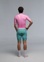 PINK JERSEY + AQUAMARINE BIBS + WHITE/GREY SOCKS