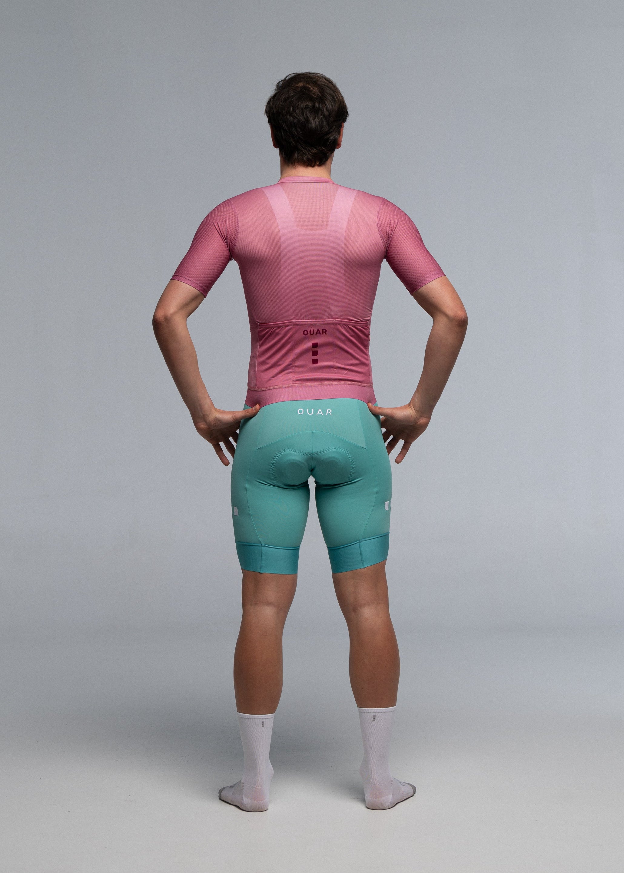 DUSTY CHERRY JERSEY + AQUAMARINE BIBS + WHITE/GREY SOCKS