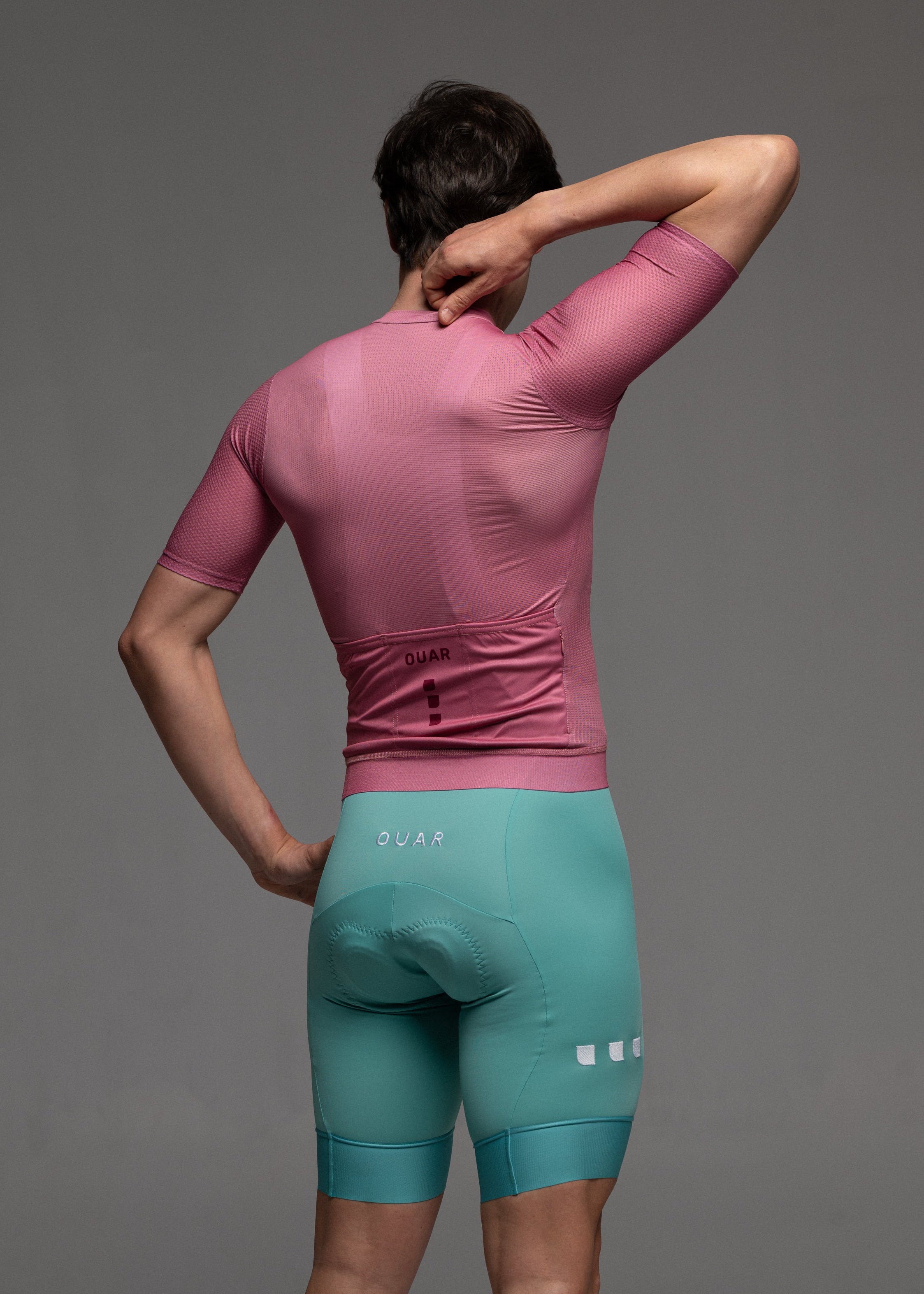DUSTY CHERRY JERSEY + AQUAMARINE BIBS + WHITE/GREY SOCKS