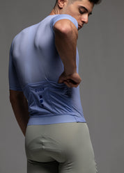 SAPPHIRE JERSEY + WARM GREY BIBS + WHITE/AQUA SOCKS