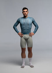 DUSTY MINT LS JERSEY + WARM GREY BIBS + WHITE/GREY SOCKS