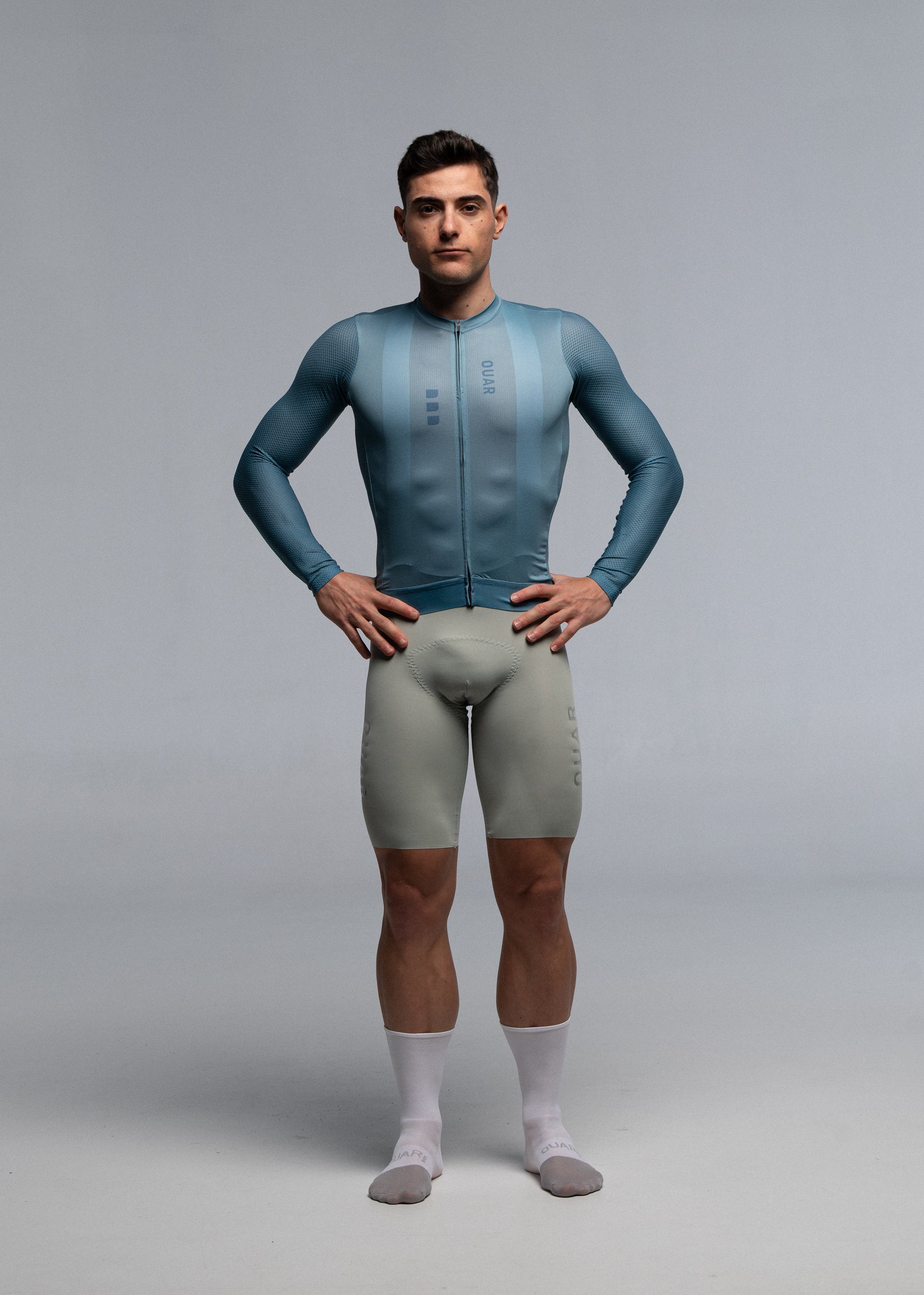 DUSTY MINT LS JERSEY + WARM GREY BIBS + WHITE/GREY SOCKS
