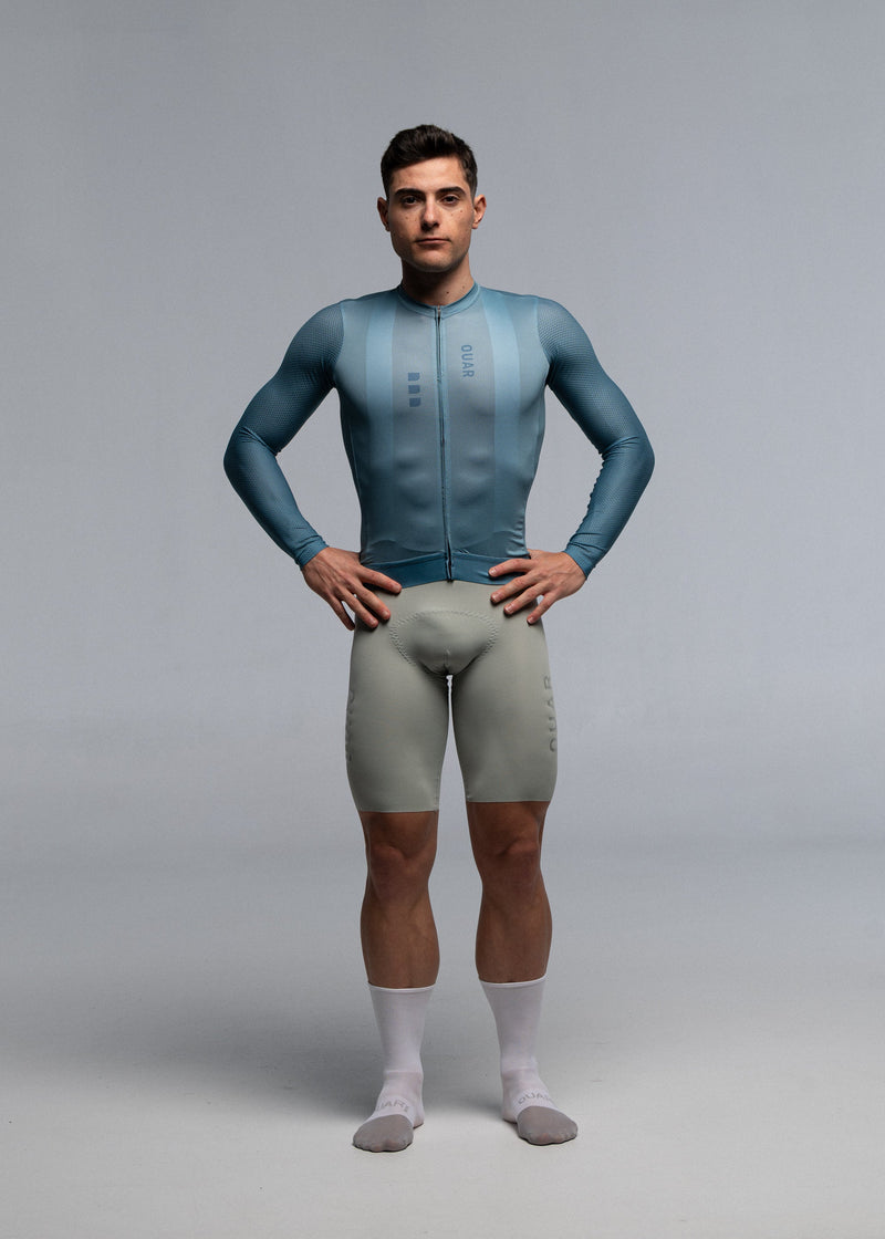 DUSTY MINT LS JERSEY + WARM GREY BIBS + WHITE/GREY SOCKS