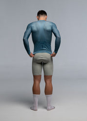 DUSTY MINT LS JERSEY + WARM GREY BIBS + WHITE/GREY SOCKS