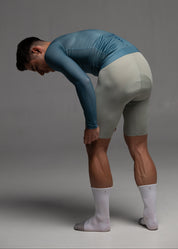 DUSTY MINT LS JERSEY + WARM GREY BIBS + WHITE/GREY SOCKS