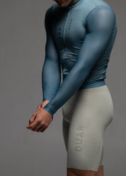 DUSTY MINT LS JERSEY + WARM GREY BIBS + WHITE/GREY SOCKS
