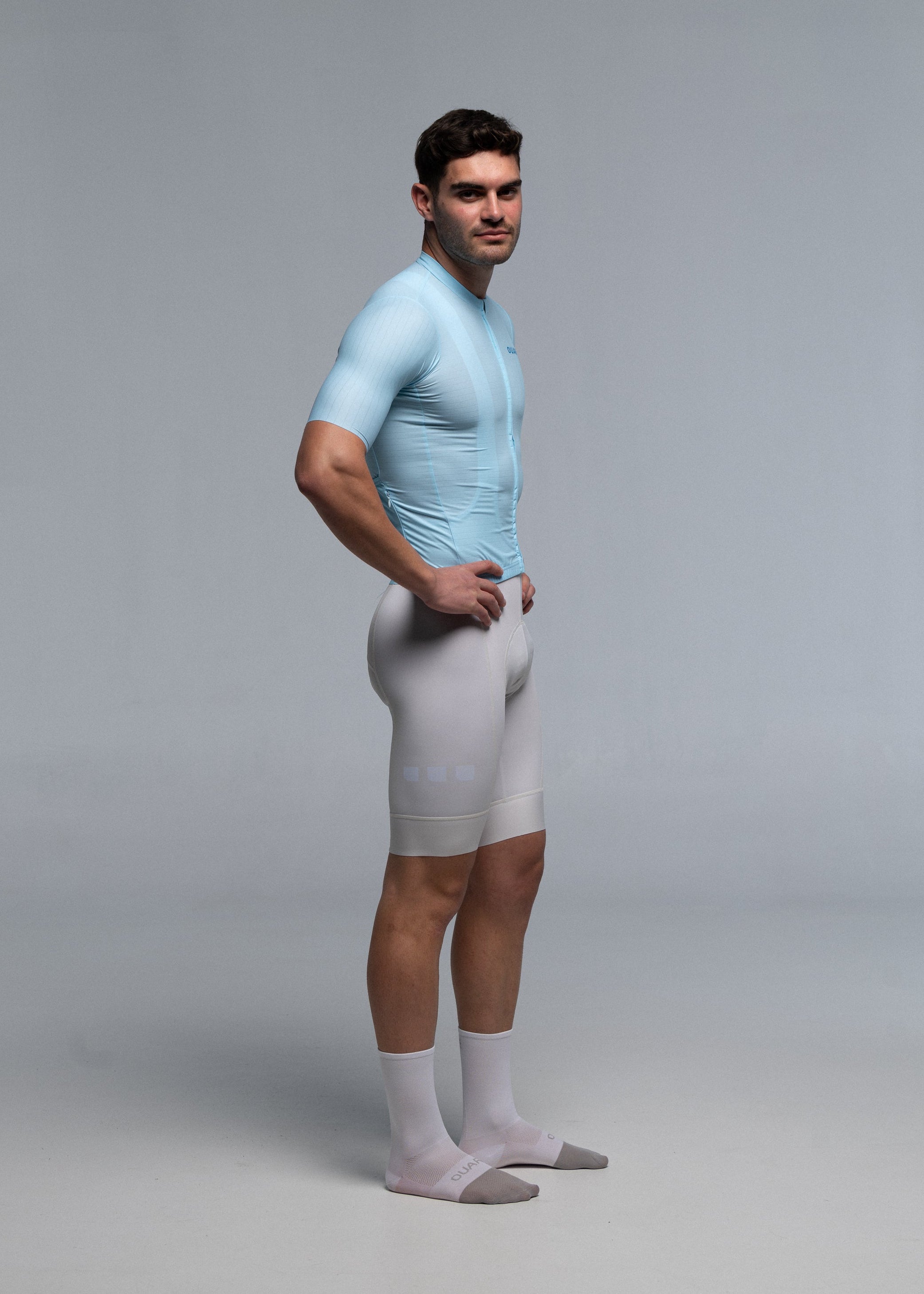 FRESH BLUE JERSEY + OFF WHITE BIBS + WHITE/GREY SOCKS