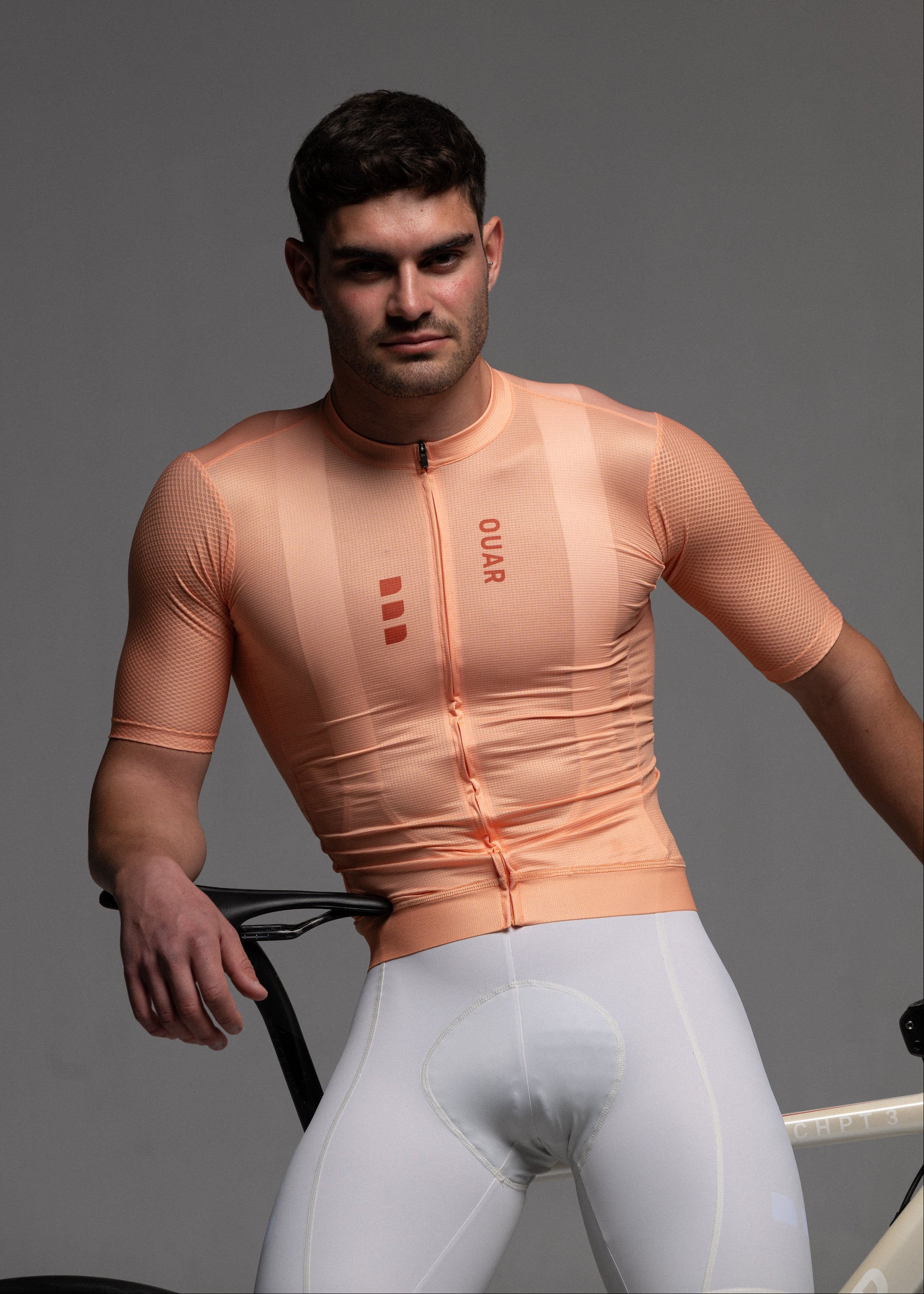 PEACH JERSEY + OFF WHITE BIBS + WHITE/GREY SOCKS