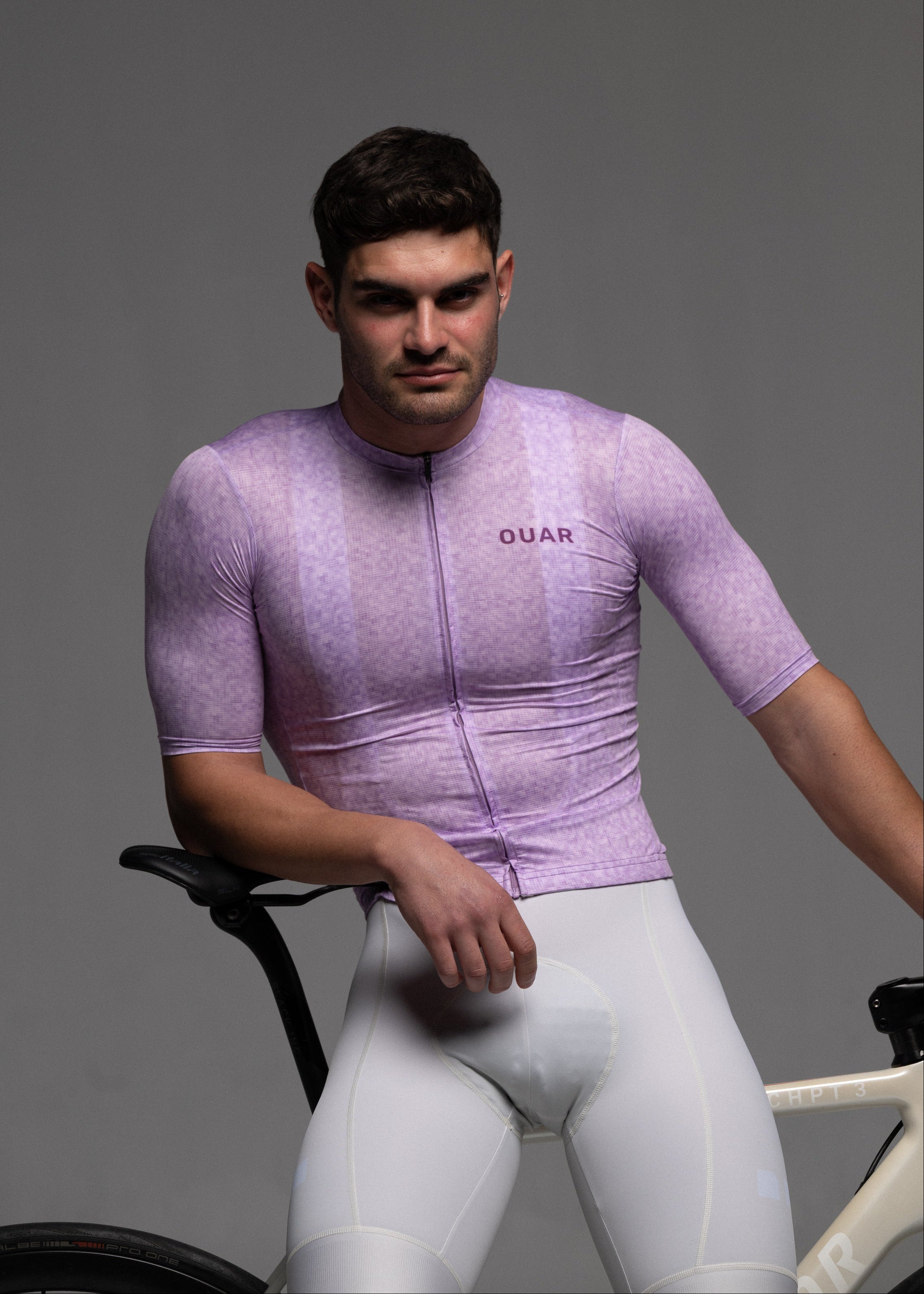 VIOLET PIXEL JERSEY + OFF WHITE BIBS + WHITE/GREY SOCKS