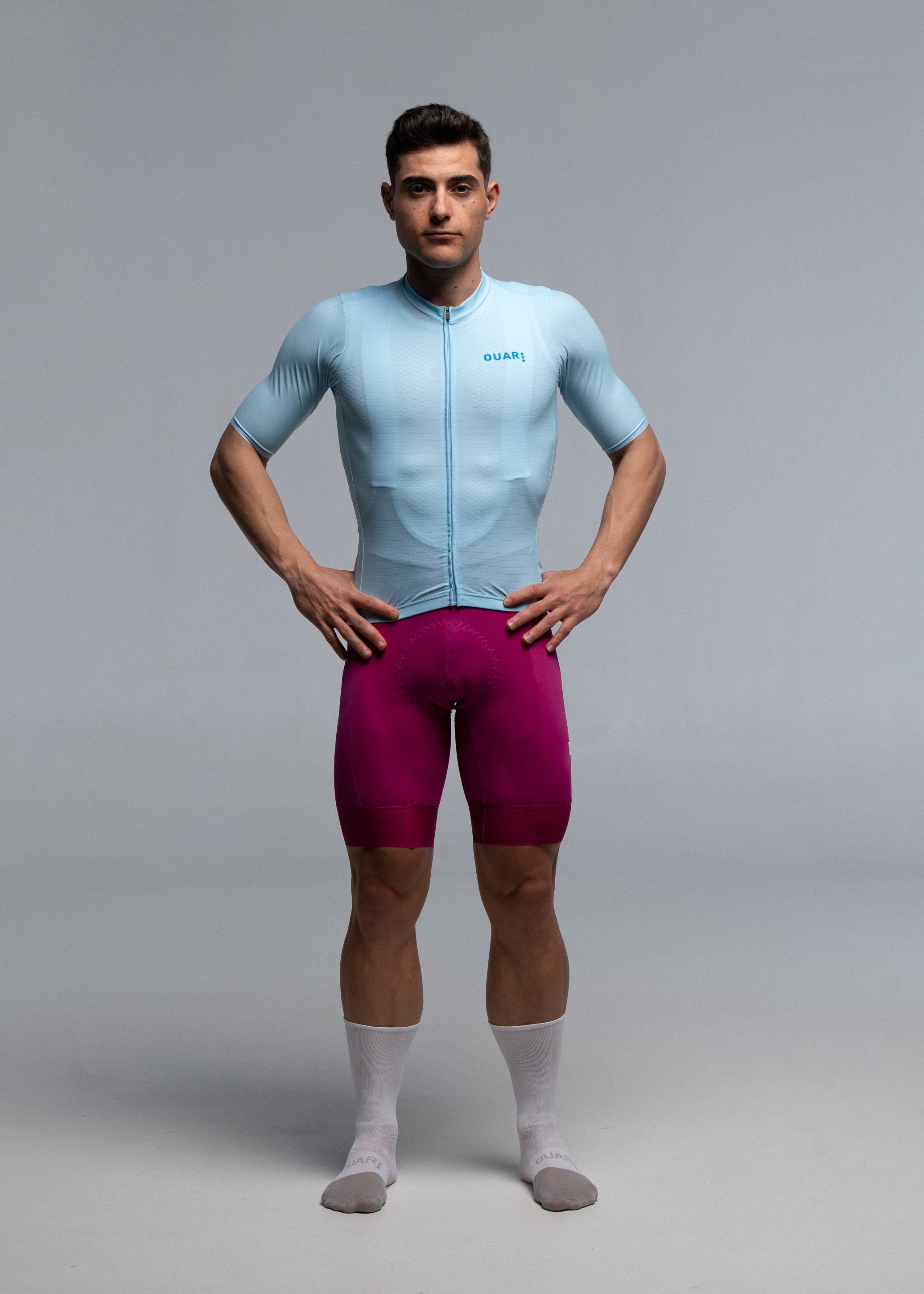 FRESH BLUE JERSEY + ORCHID BIBS + WHITE/GREY SOCKS