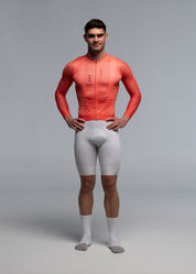 VIBRANT CORAL LS JERSEY + OFF WHITE BIBS + WHITE/GREY SOCKS