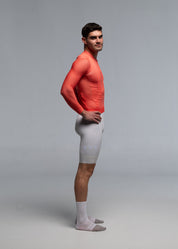 VIBRANT CORAL LS JERSEY + OFF WHITE BIBS + WHITE/GREY SOCKS