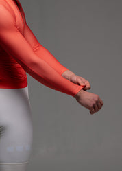 VIBRANT CORAL LS JERSEY + OFF WHITE BIBS + WHITE/GREY SOCKS