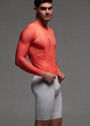 VIBRANT CORAL LS JERSEY + OFF WHITE BIBS + WHITE/GREY SOCKS