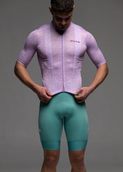 VIOLET JERSEY + AQUAMARINE BIBS + WHITE/GREY SOCKS