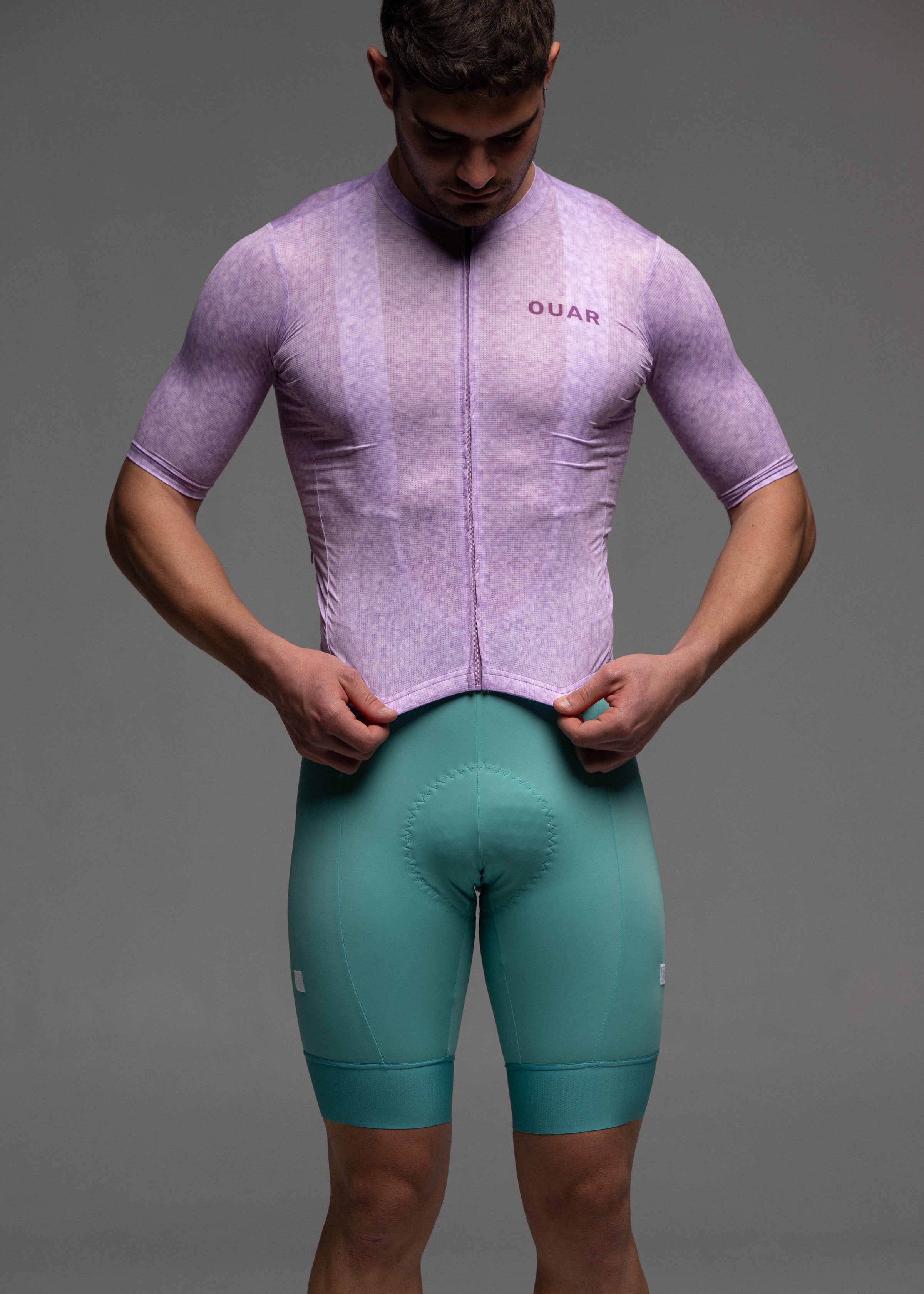 VIOLET JERSEY + AQUAMARINE BIBS + WHITE/GREY SOCKS