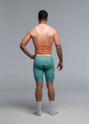 PEACH JERSEY + AQUAMARINE BIBS +`WHITE/GREY SOCKS