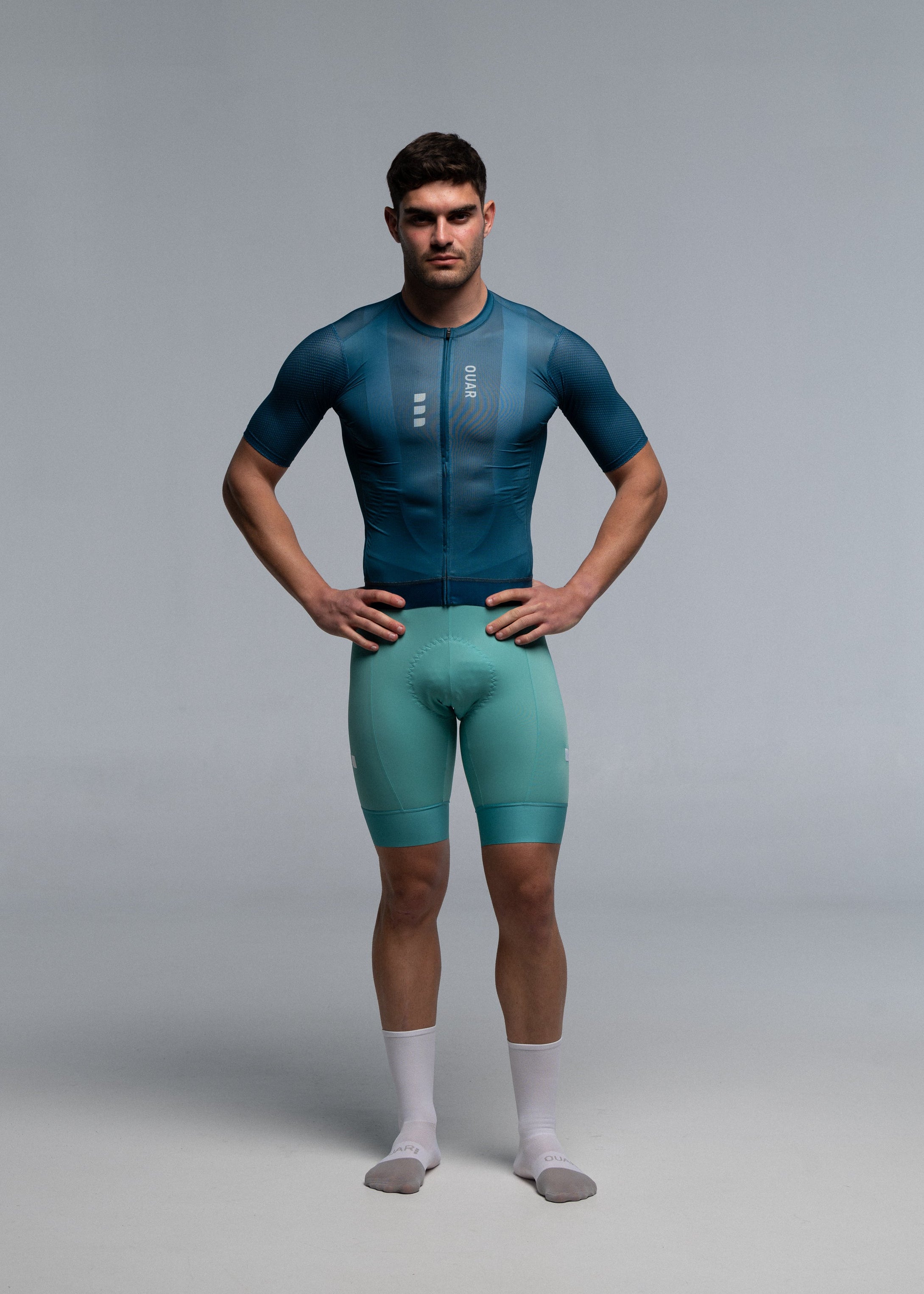 DARK TEAL JERSEY + AQUAMARINE BIBS + WHITE/AQUA SOCKS