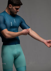 DARK TEAL JERSEY + AQUAMARINE BIBS + WHITE/AQUA SOCKS