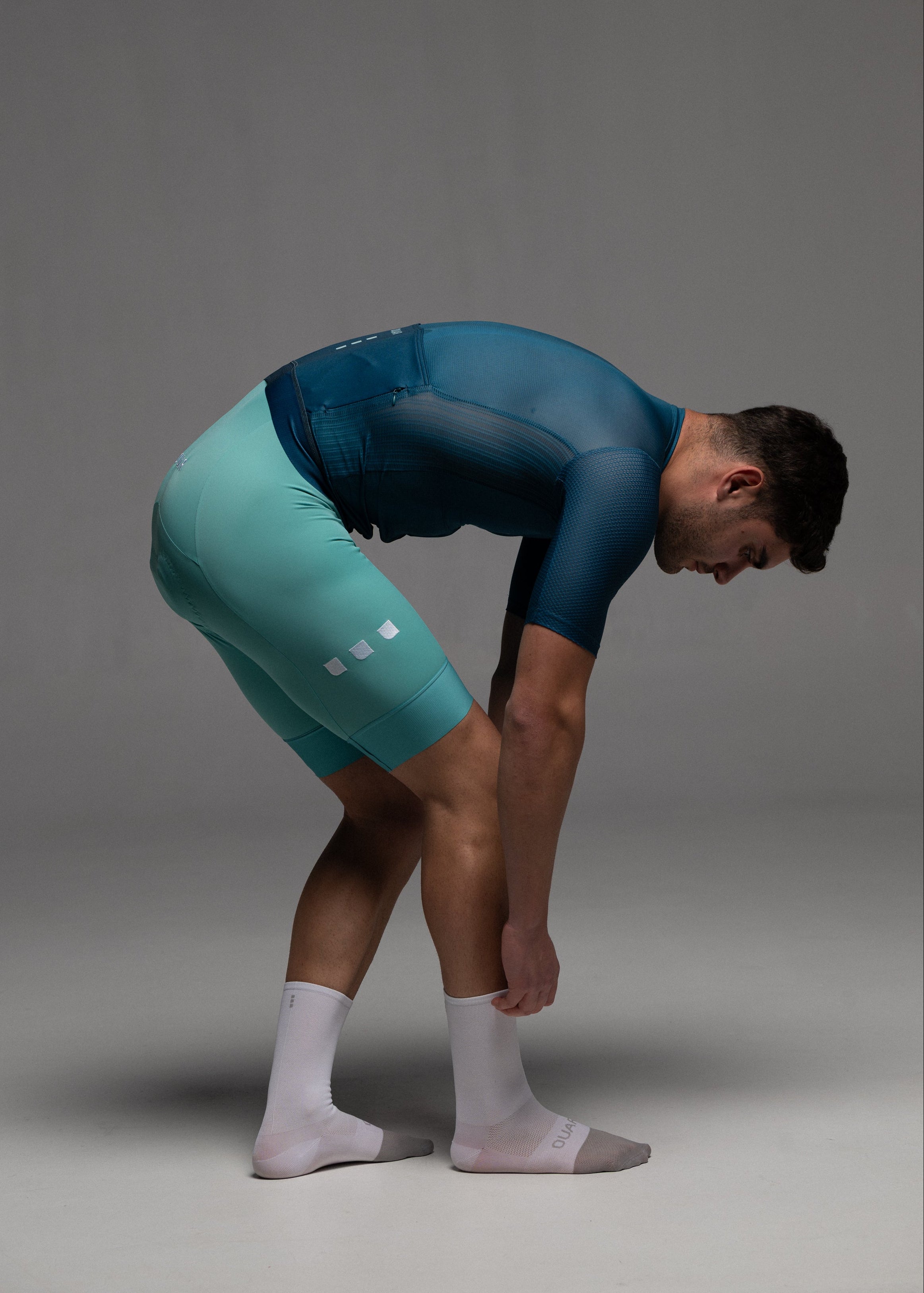 DARK TEAL JERSEY + AQUAMARINE BIBS + WHITE/AQUA SOCKS