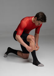 BURNT RED JERSEY + PURE BLACK BIBS + BLACK/GREY SOCKS