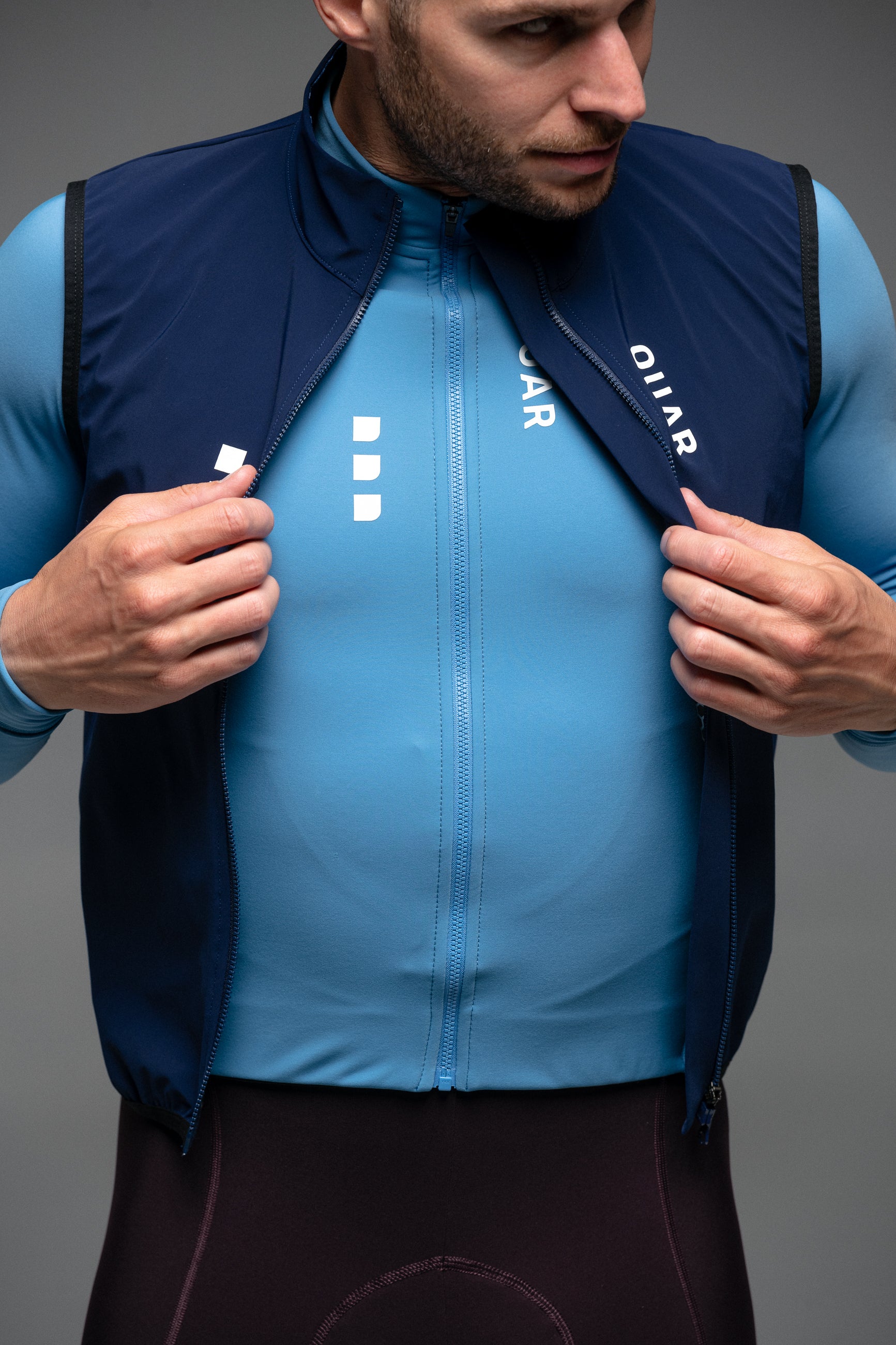 SAND JACKET + DARK NIGHT GILET + RUBY & MARINO NECK WARMERS