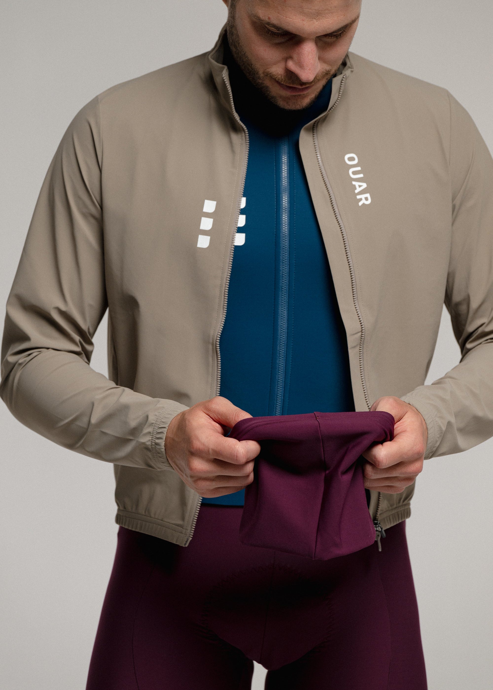JAZZ LS JERSEY + RIPE PLUM LONG BIBS + SAND JACKET + NECK WARMER
