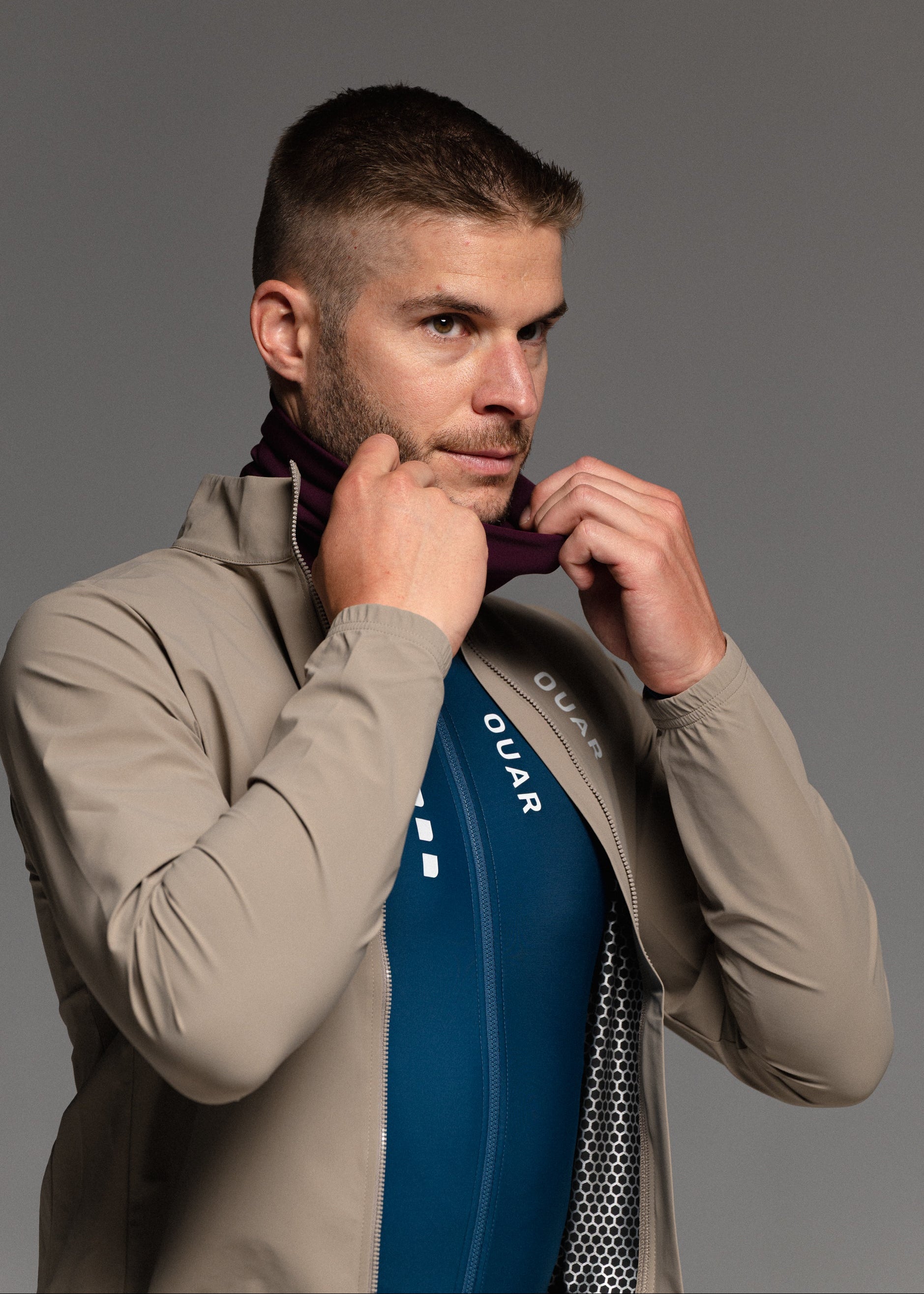 JAZZ LS JERSEY + RIPE PLUM LONG BIBS + SAND JACKET + NECK WARMER