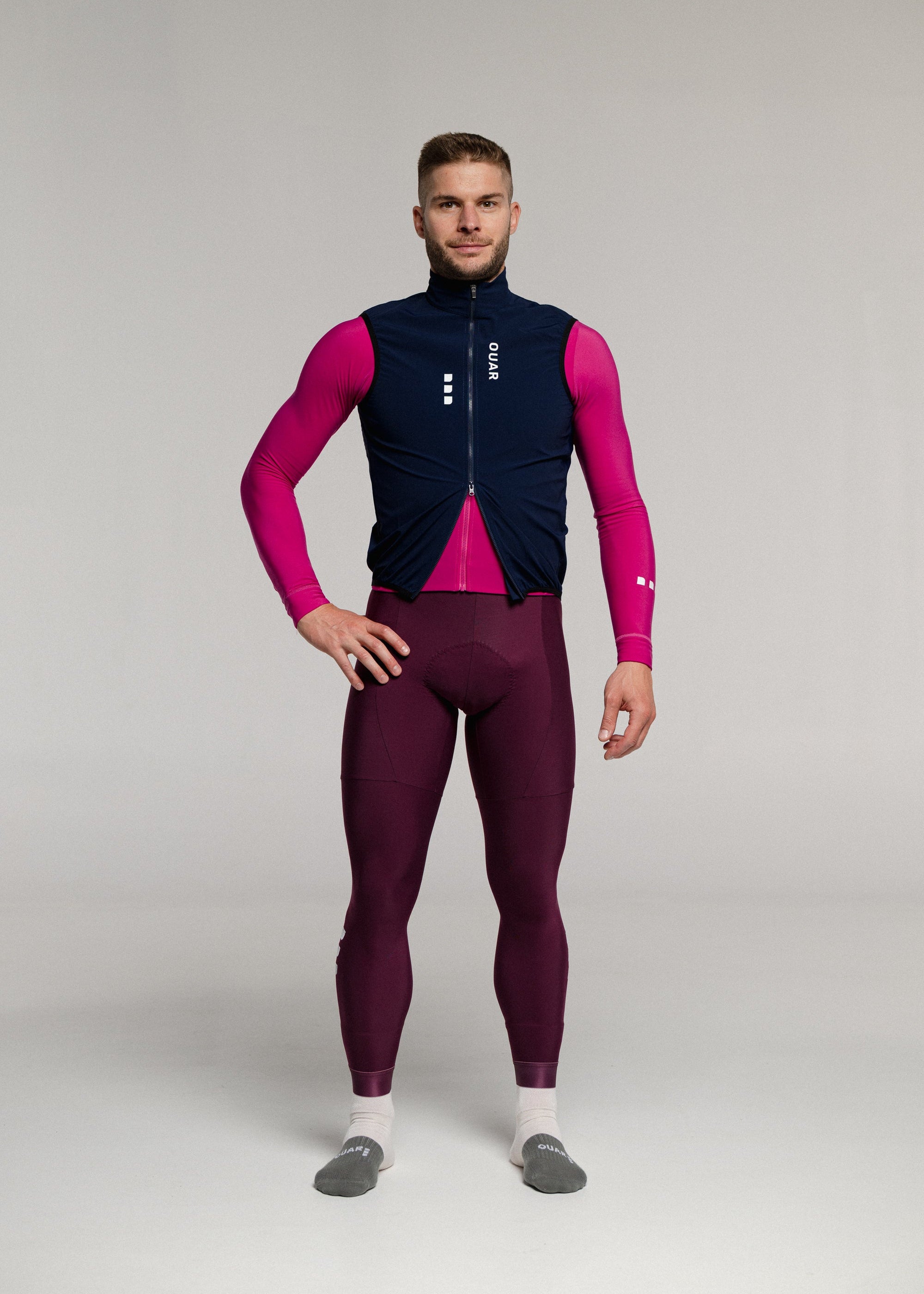 FUNK LS JERSEY + RIPE PLUM LONG BIBS + DARK NIGHT GILET + NECK WARMER