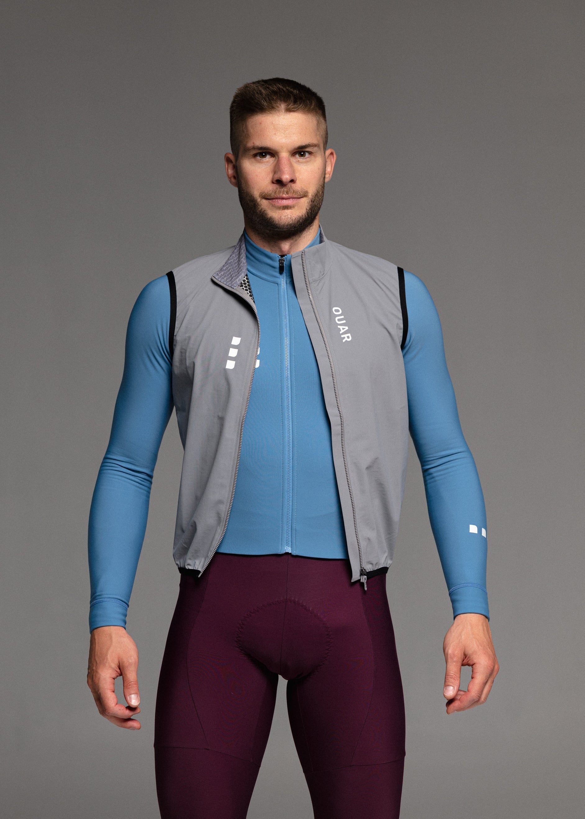 ELECTRO LS JERSEY + RIPE PLUM LONG BIBS + MIST GILET + NECK WARMER