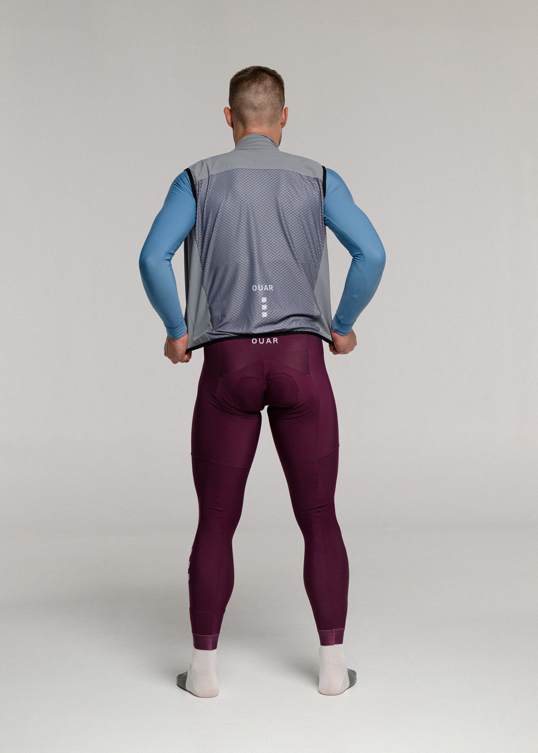 ELECTRO LS JERSEY + RIPE PLUM LONG BIBS + MIST GILET + NECK WARMER