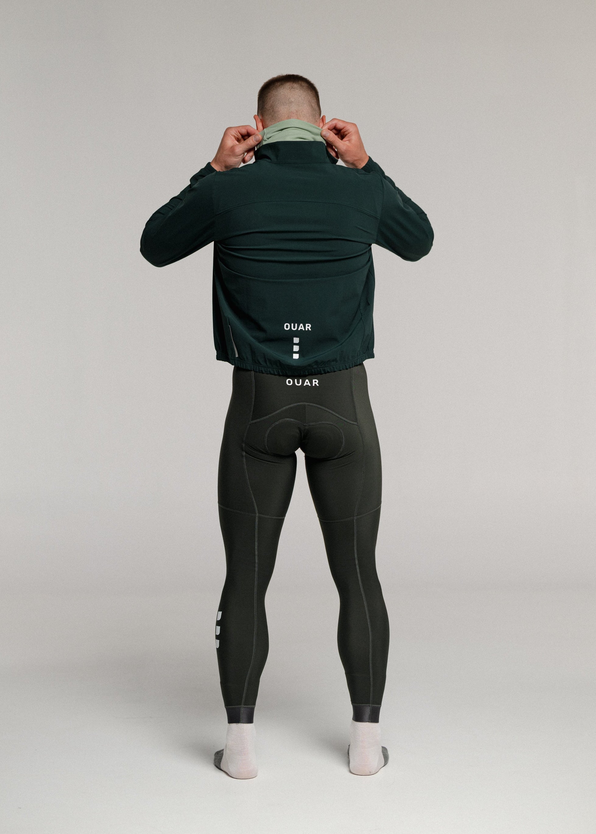 CHILL LS JERSEY + FOREST GREEN LONG BIBS + DEEP OCEAN JACKET + NECK WARMER