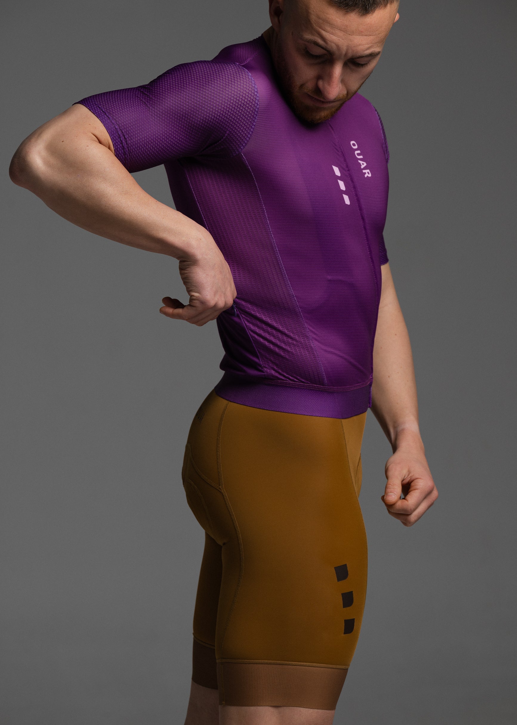 TRUE PURPLE JERSEY + TERROIR EVO BIBS + WHITE/GREY SOCKS