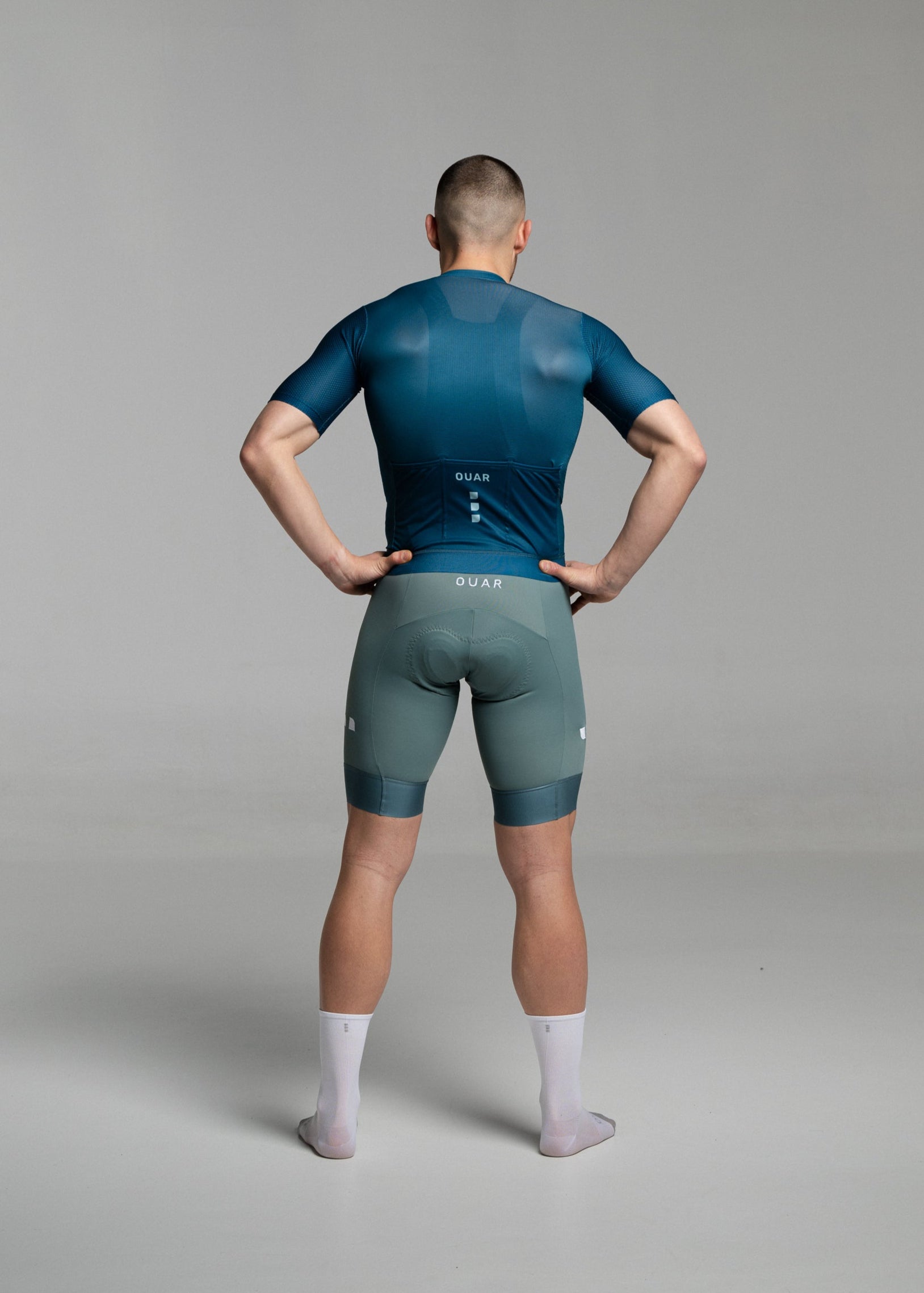 DARK TEAL JERSEY + EUCALYPTO BIBS + WHITE/GREY SOCKS