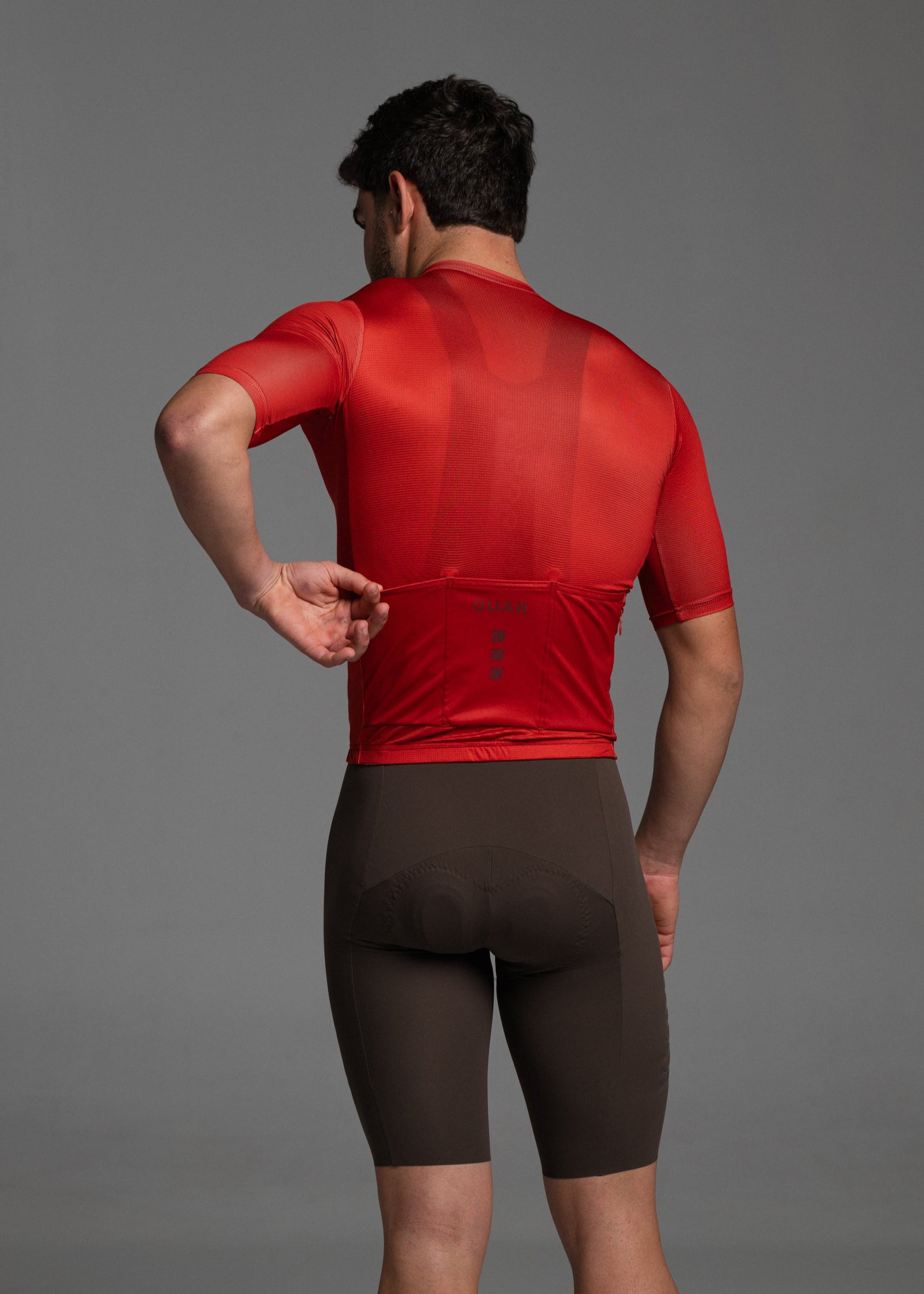 BURNT RED JERSEY + COCOA BIBS + WHITE/GREY SOCKS