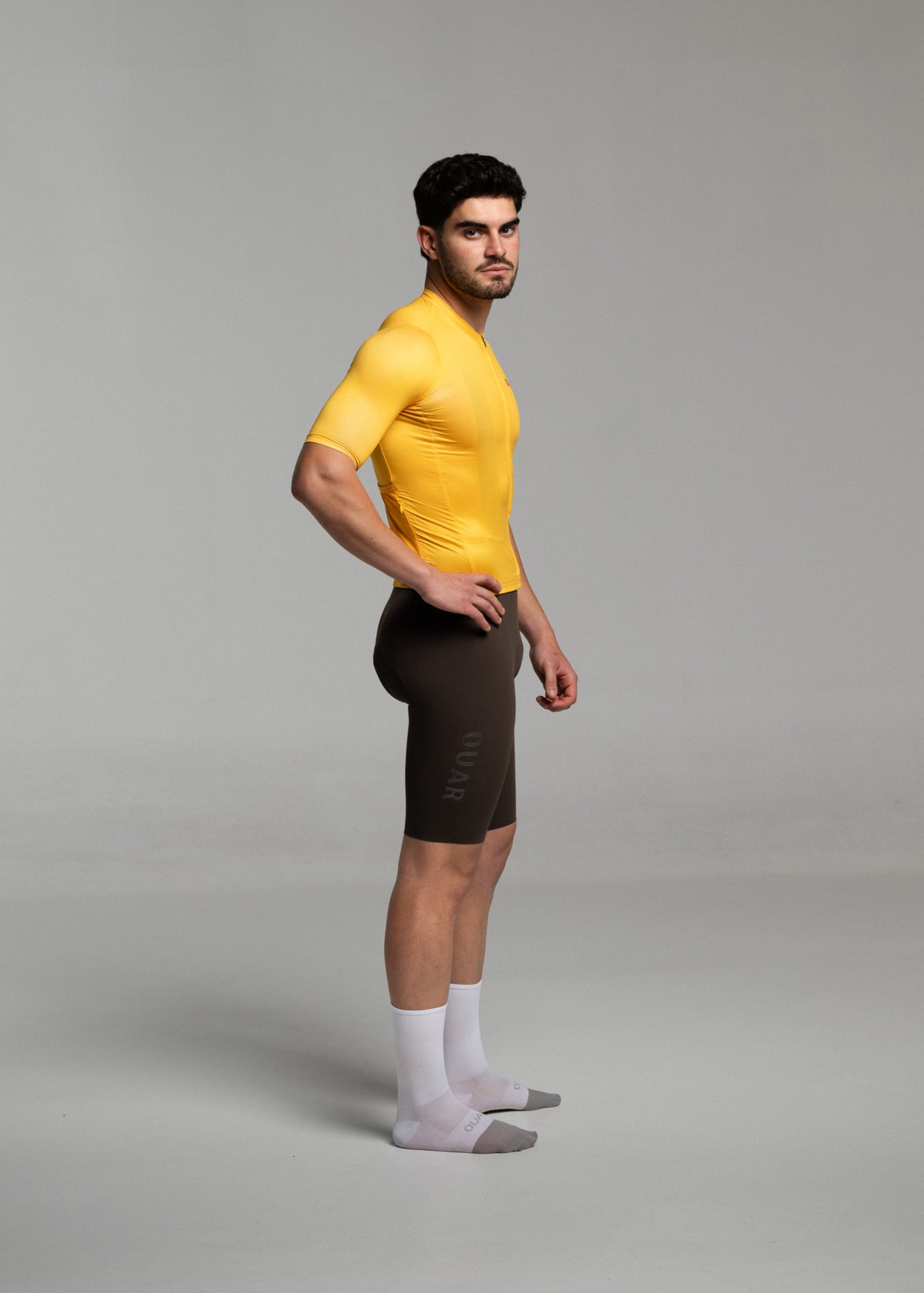 YOLK JERSEY + COCOA BIBS + WHITE/GREY SOCKS
