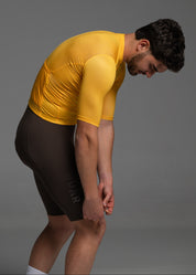 YOLK JERSEY + COCOA BIBS + WHITE/GREY SOCKS