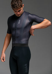 PURE BLACK JERSEY + PURE BLACK BIBS + BLACK/GREY SOCKS