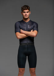 PURE BLACK JERSEY + PURE BLACK BIBS + BLACK/GREY SOCKS