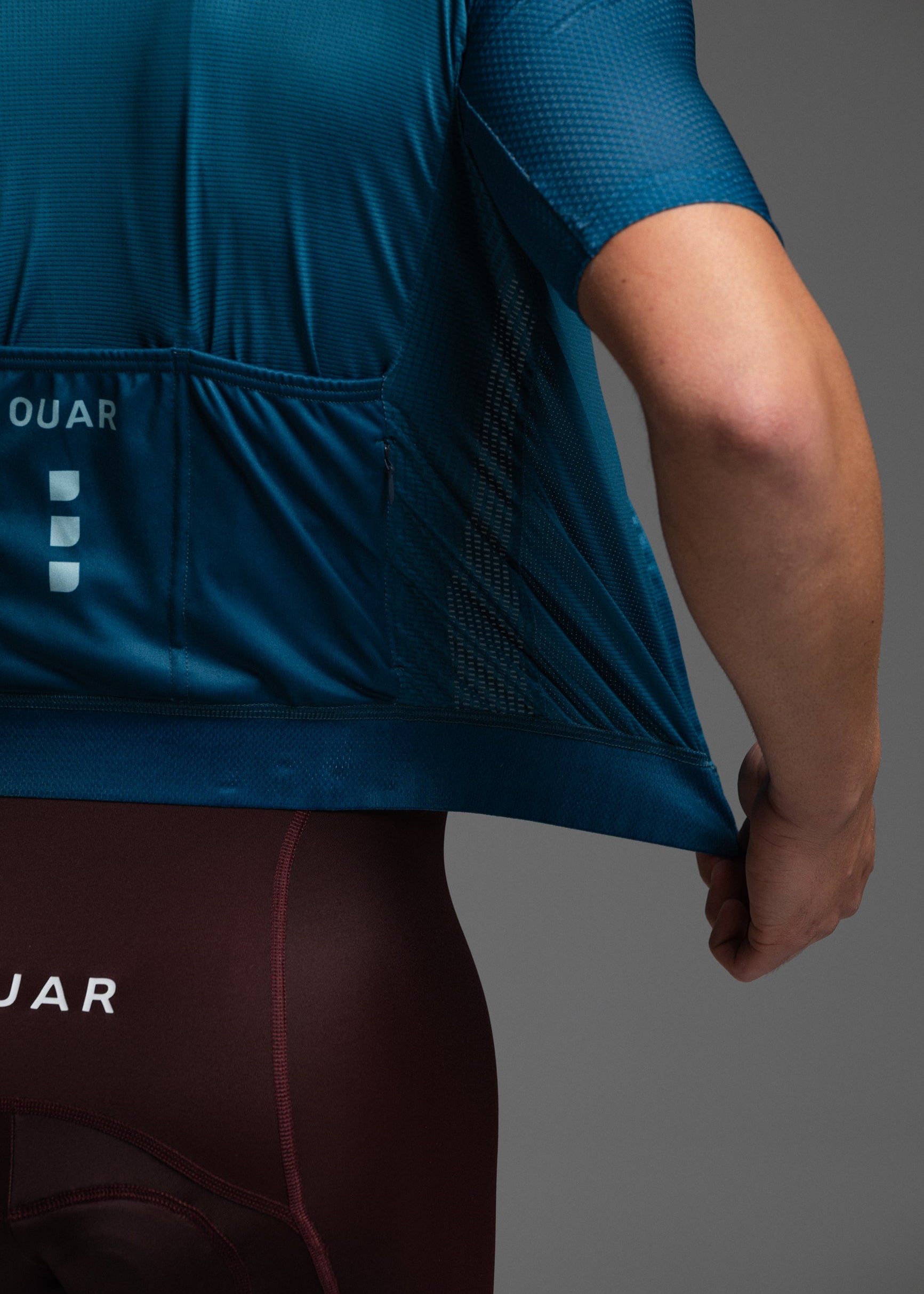 DARK TEAL JERSEY + DARK BURDEOS BIBS + WHITE/GREY SOCKS