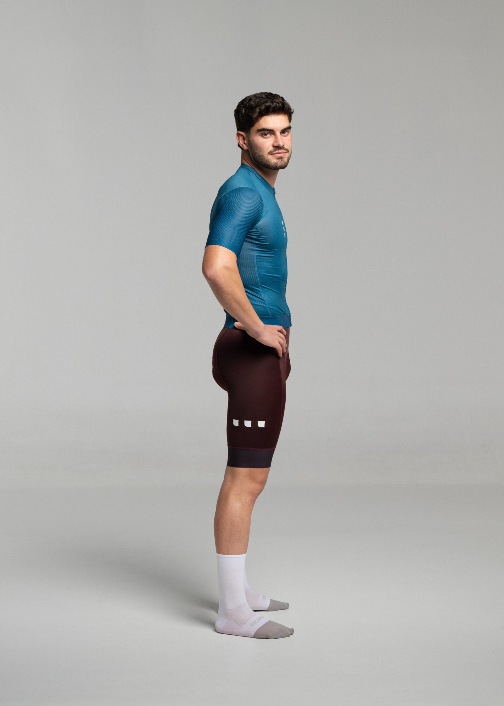 DARK TEAL JERSEY + DARK BURDEOS BIBS + WHITE/GREY SOCKS