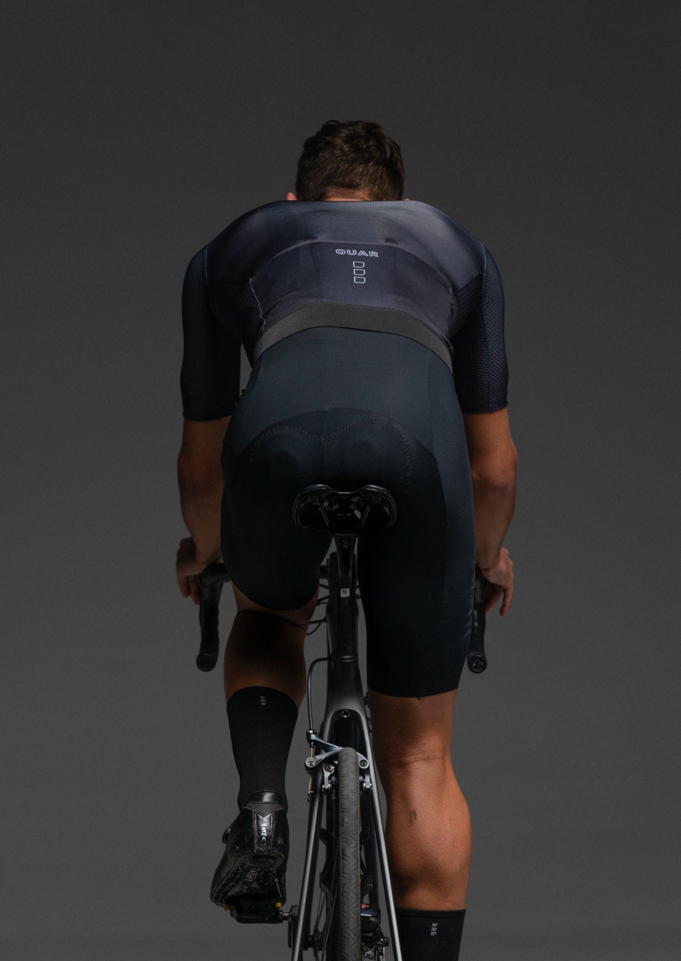 PURE BLACK JERSEY + PURE BLACK BIBS + BLACK/GREY SOCKS