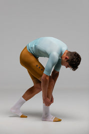 DUSTY MOSS JERSEY + TERROIR BIBS + WHITE/AQUA SOCKS